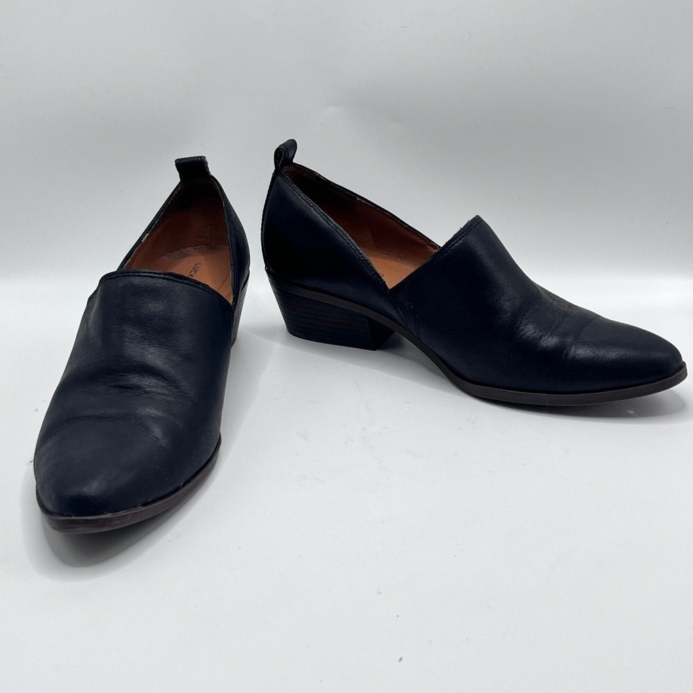 Lucky Brand Morriah 2 Black Leather V-Cut Ankle Booties Shooties Size 8.5M